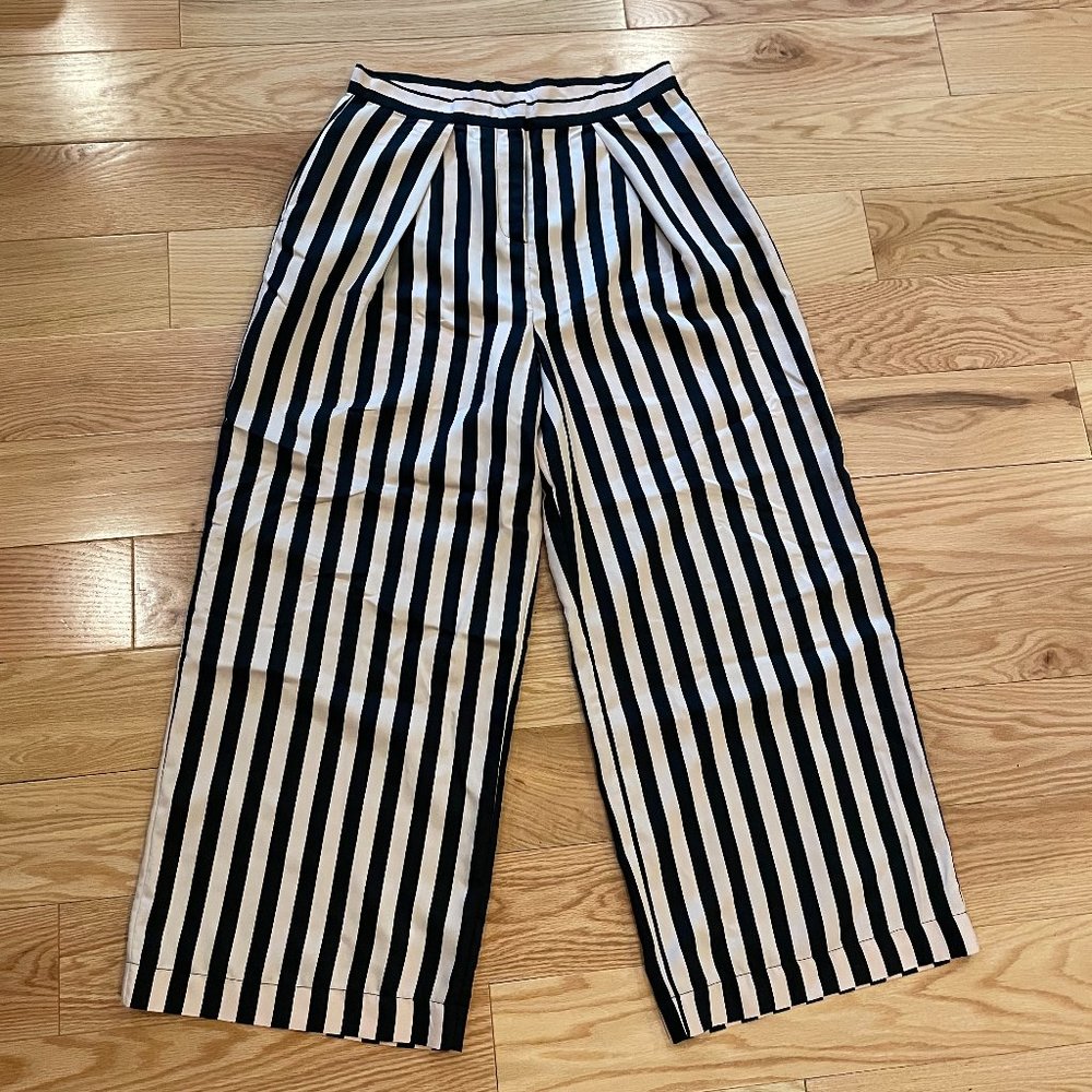 NWT Wide Leg Striped Satin Trousers, Size 12